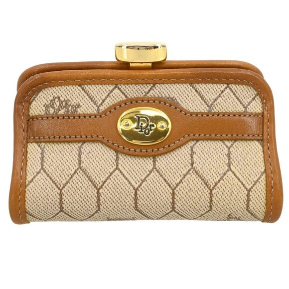 Christian Dior Beige Honeycomb Coin Case Wallet